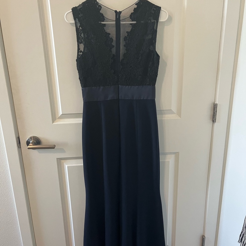 Theia Blue Sheath Maxi Dress V-neck Sleeveless